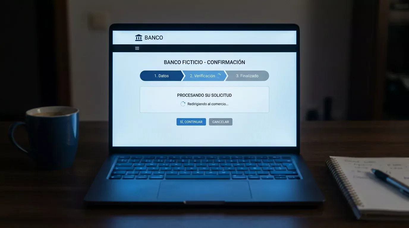 Pantalla de ordenador mostrando una transferencia bancaria instantánea iniciada desde un cajero de apuestas deportivas